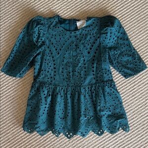 Hyacinth House Eyelet Peplum Blouse in Teal